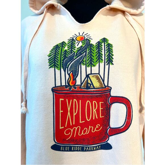 Soft Pink "Explore More" Outdoors Camping Hoodie Sweatshirt Women's Medium SOFT! - Picture 1 of 6